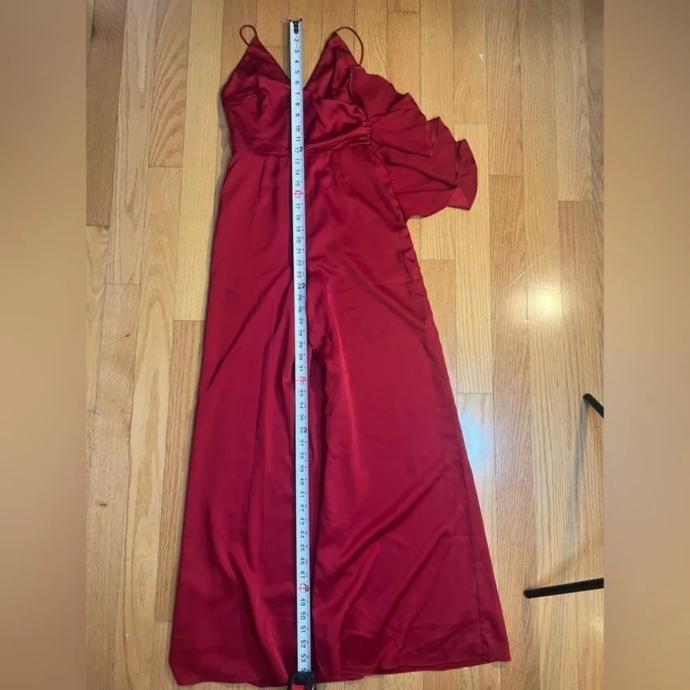 KEEPSAKE the Label Red Satin Sleeveless Ruffle Wide Leg Jumpsuit in Size XS - Picture 9 of 13